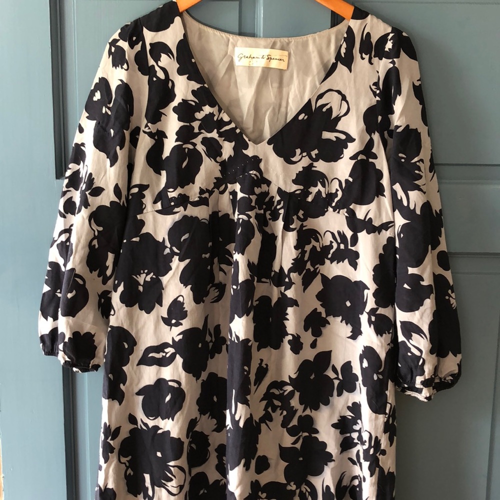 Silk/cotton floral dress with balloon sleeve